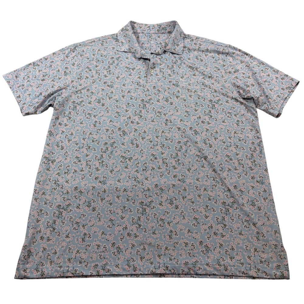 Rhoback Mens XL Performance Polo Shirt Sakura Cherry Blossom Floral Golf Top